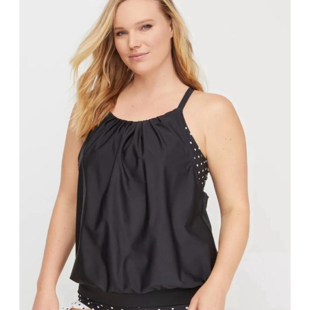 Cacique Swim Black Polka Dot Bra Tankini Plus Size Swim Tank Size 18